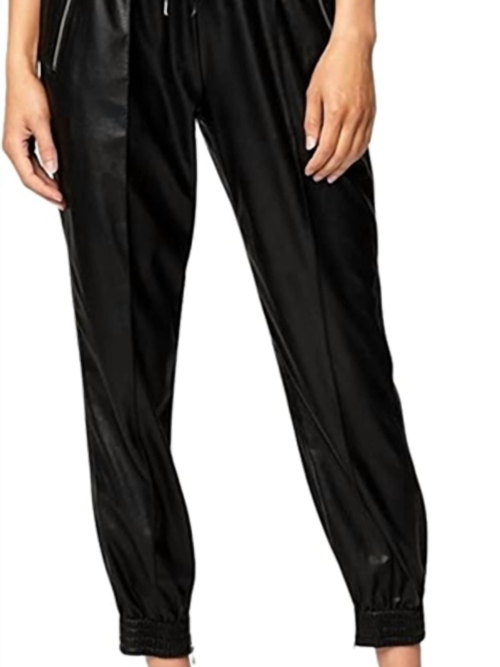 BLANKNYC Faux Leather Joggers Pants Black Zip Pocket Size 28 NWT